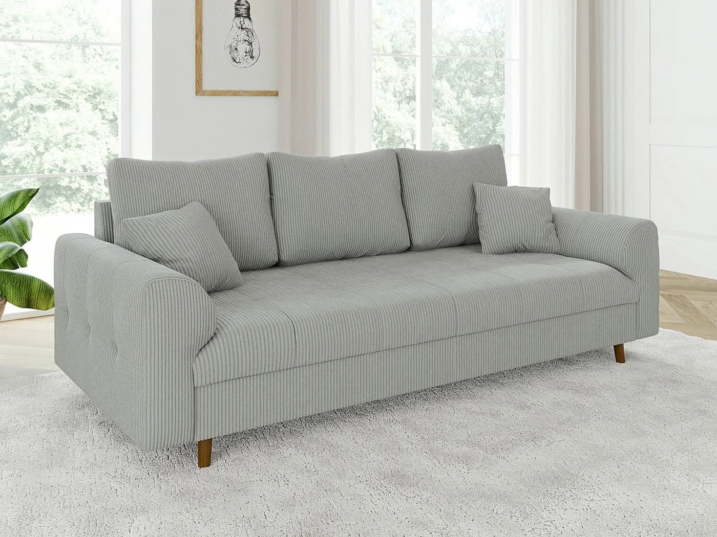S-Style Möbel Polstergarnitur Zara 3+2+1 Skandinavisch Cord-Stoff Grau
