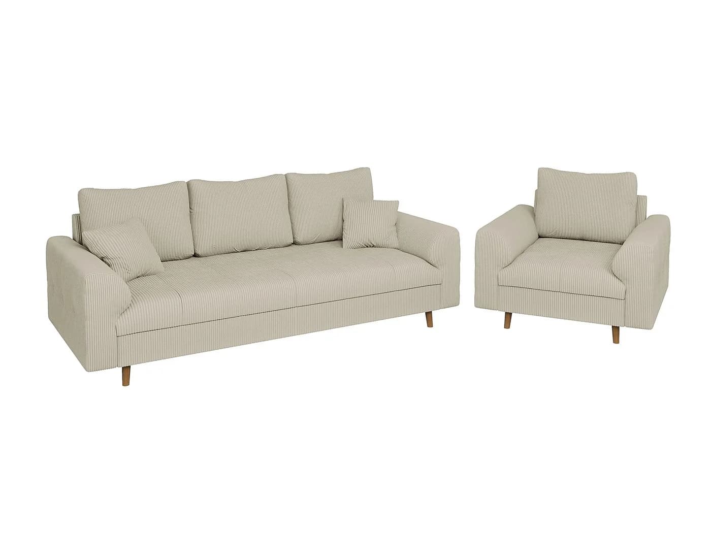S-Style Möbel Polstergarnitur 3+1 Zara Beige Cord-Stoff Skandinavisch
