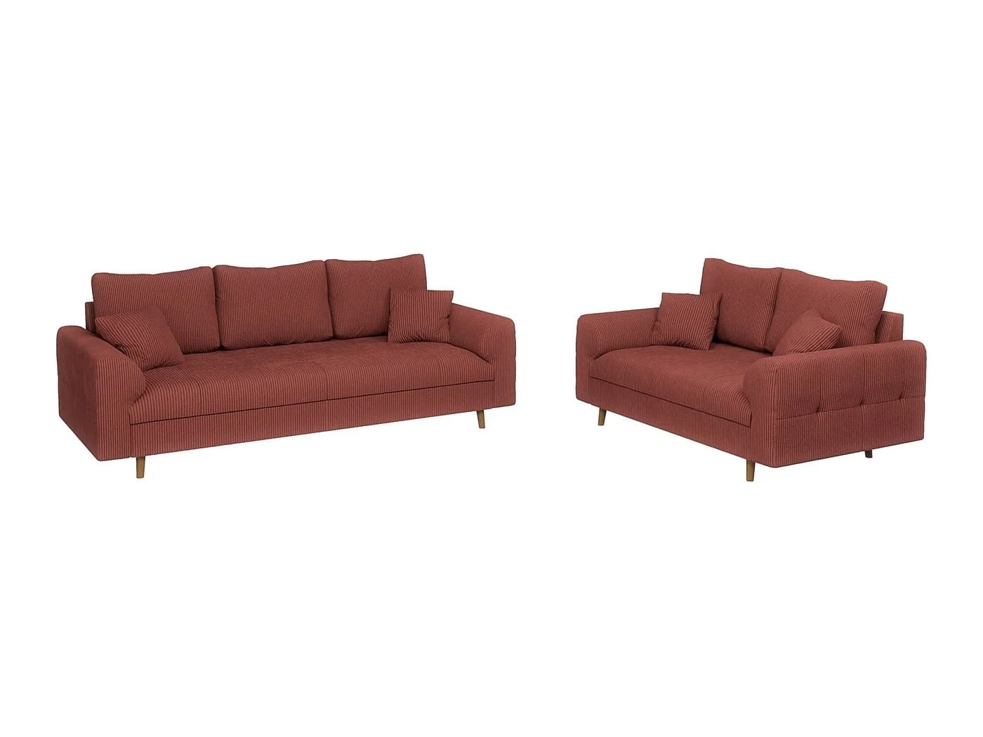 S-Style Möbel Polstergarnitur 3+2 Zara Cord-Stoff Skandinavisch Braun