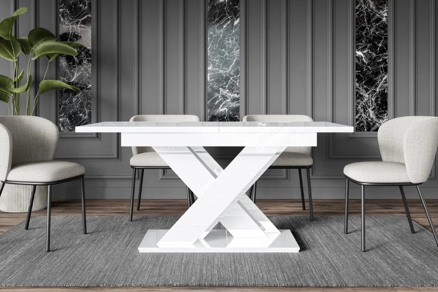ALTDECOR Esstisch RONX Ausziehbar Weiß Modern Industrial