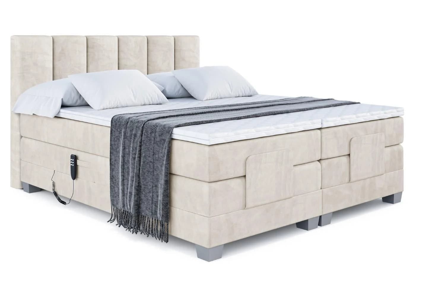 Boxspringbett elektrisch verstellbar 180x200 Creme mit 2 Matratzen H4