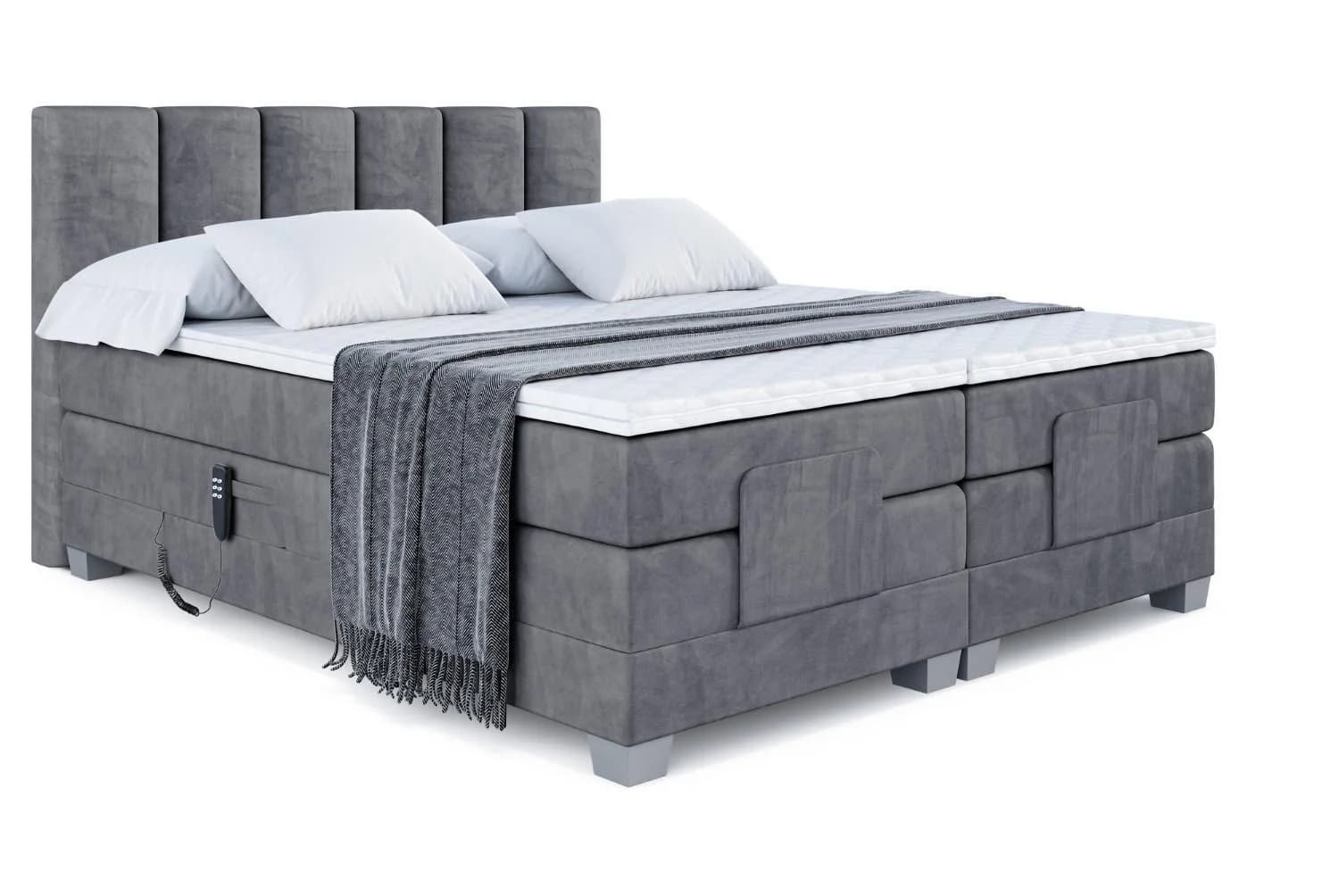 Boxspringbett AMEL EL elektrisch verstellbar mit 2 Matratzen H4 Dunkelgrau