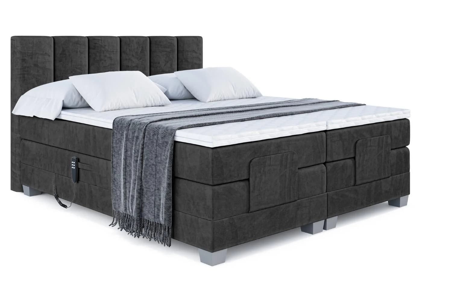 Boxspringbett elektrisch verstellbar 200x200 Schwarz mit 2 Matratzen H4