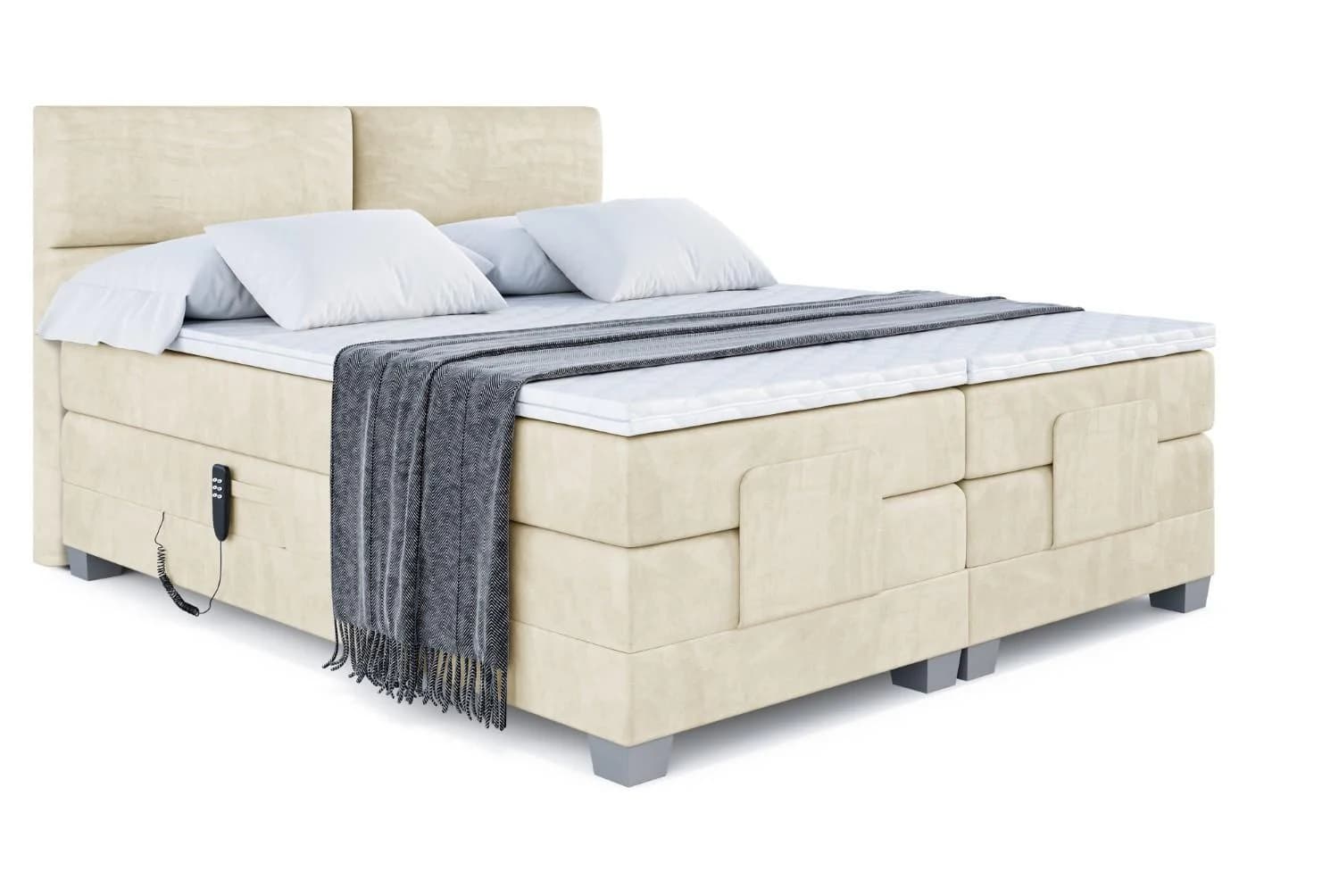 MAYA EL Boxspringbett elektrisch verstellbar mit 2 Matratzen H4 Beige