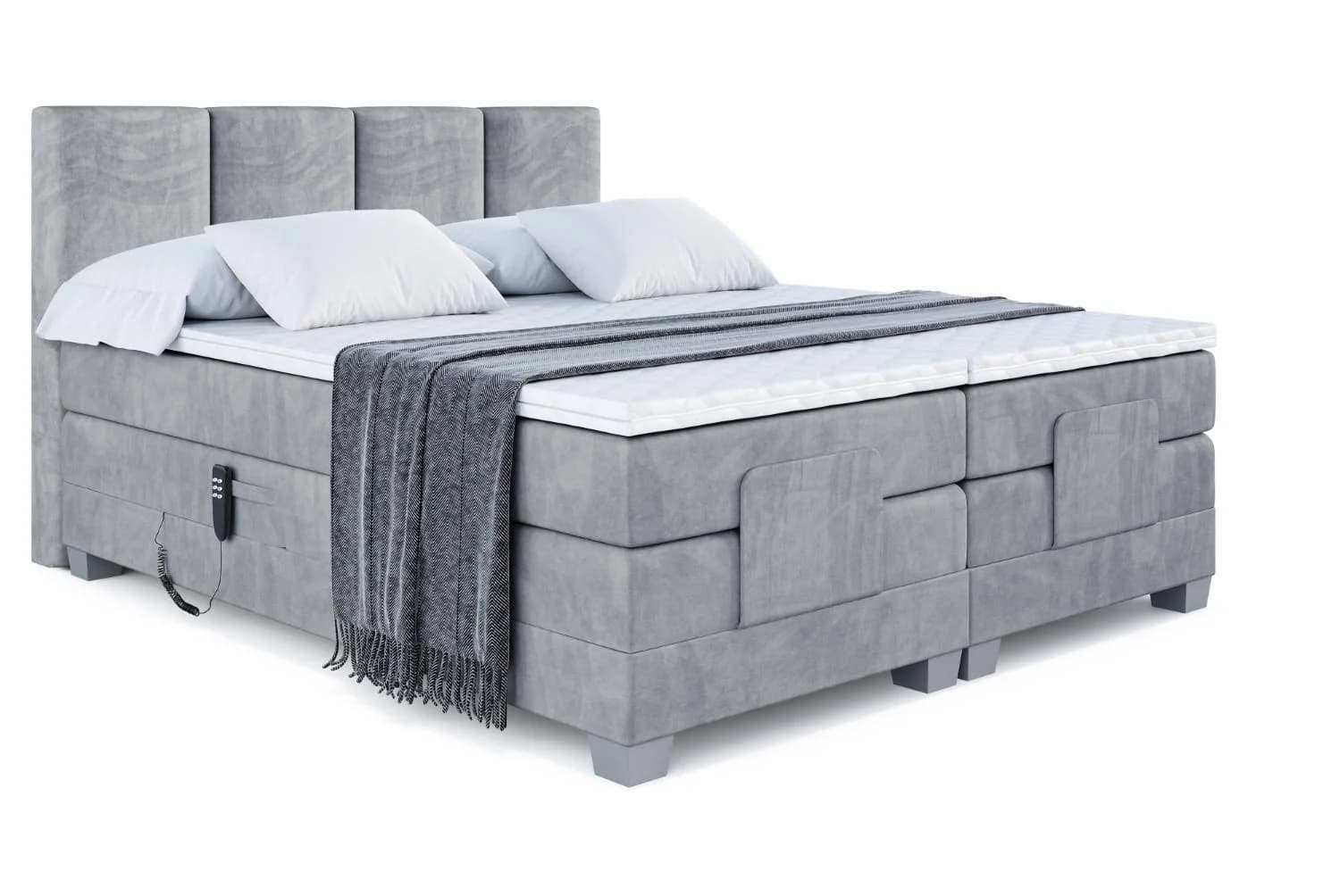 BOXSPRINGBETT ROKS EL elektrisch verstellbar hellgrau mit 2 Matratzen H4