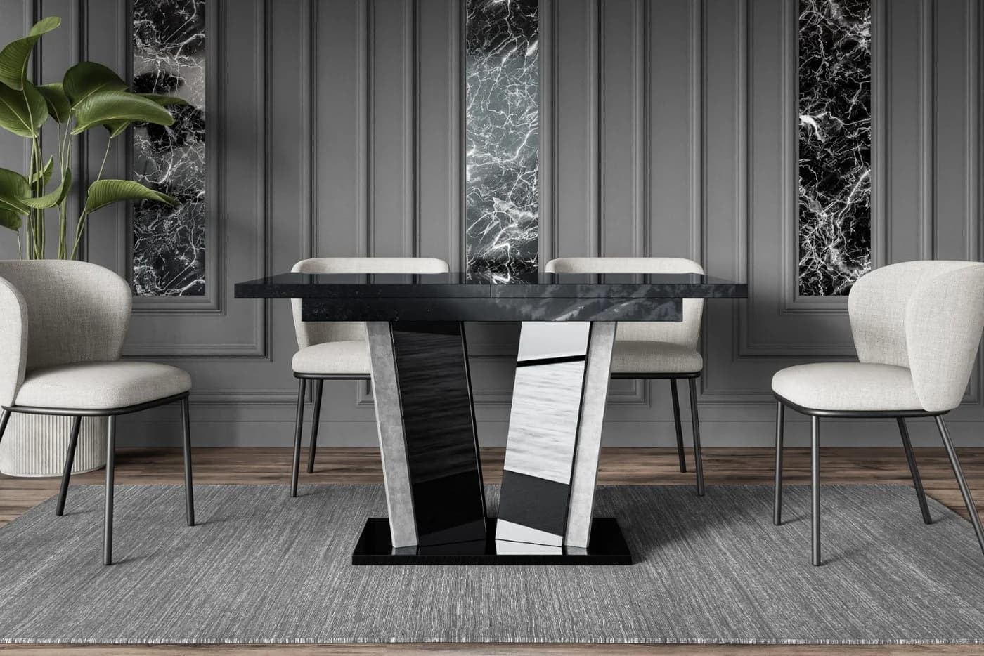 ALTDECOR Esstisch BRIO2 Ausziehbar Schwarz Grau Modern Industrial