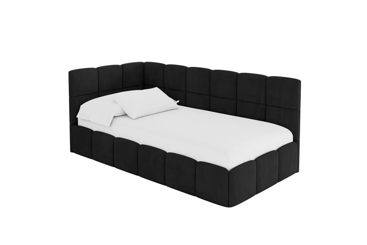 ALTDECOR Jugendbett LIVY Schwarz mit Bettkasten und Lattenrost