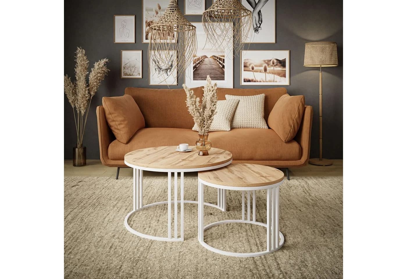 Lookway Couchtisch LORI LOFT 2in1 Eiche-Dekor 2er Set