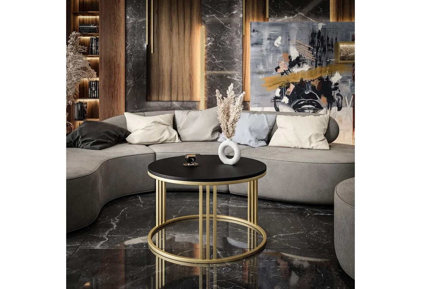 Lookway Couchtisch LORI Goldgestell Mattschwarz 70 cm