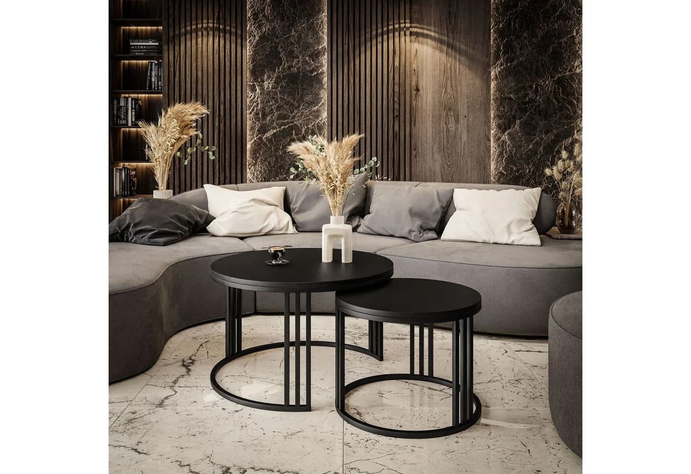 Lookway Couchtisch LORI 2in1 Schwarz Matt 2er Set