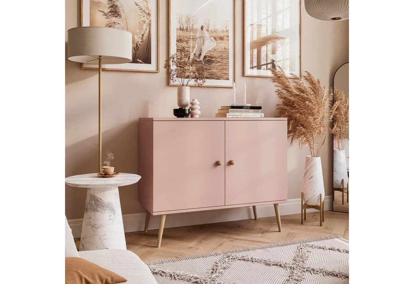 Lookway Kommode Harmony 2D Zweitürige Anrichte Rosa Skandinavisch