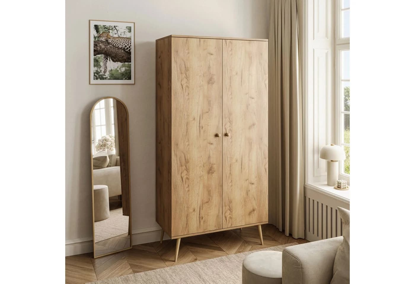 Lookway Kleiderschrank HARMONY zweitürig mit Kleiderstange Braun