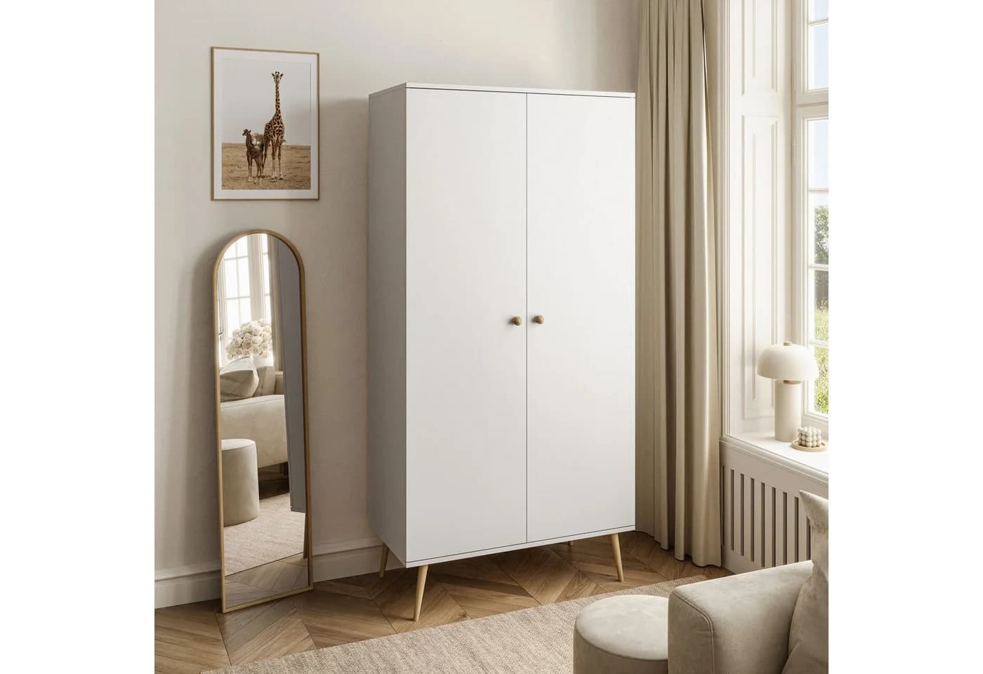 Lookway Kleiderschrank HARMONY Zweitürig Weiß Skandinavisch