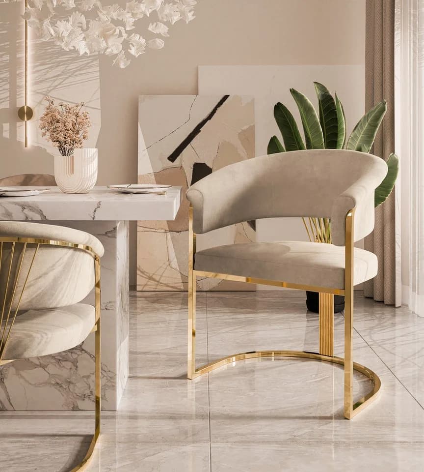Lookway Polsterstuhl MOUNIR Beige mit goldfarbenem Gestell