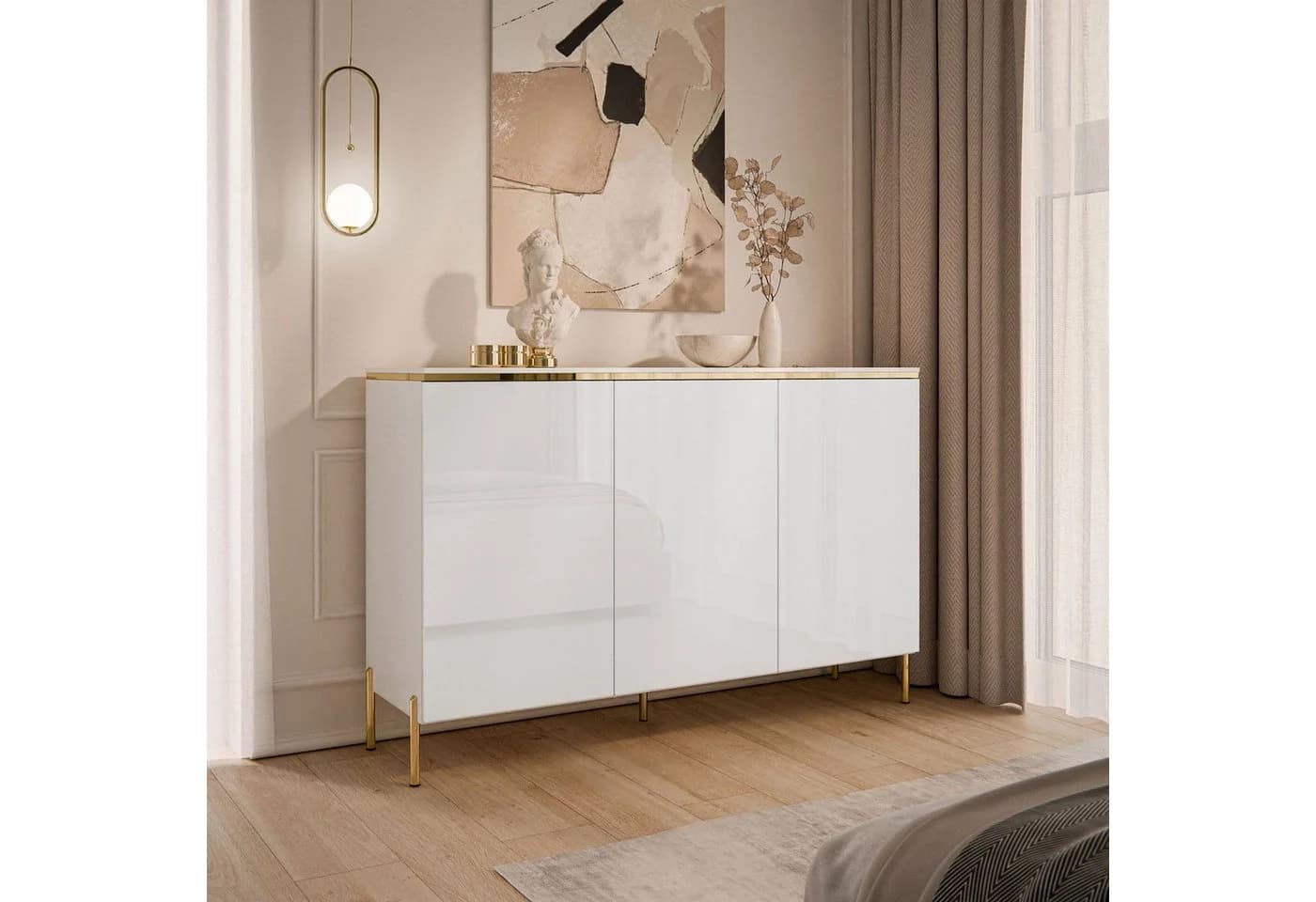 Lookway Kommode AURORA II Weiß Glänzend mit Grifflosem System