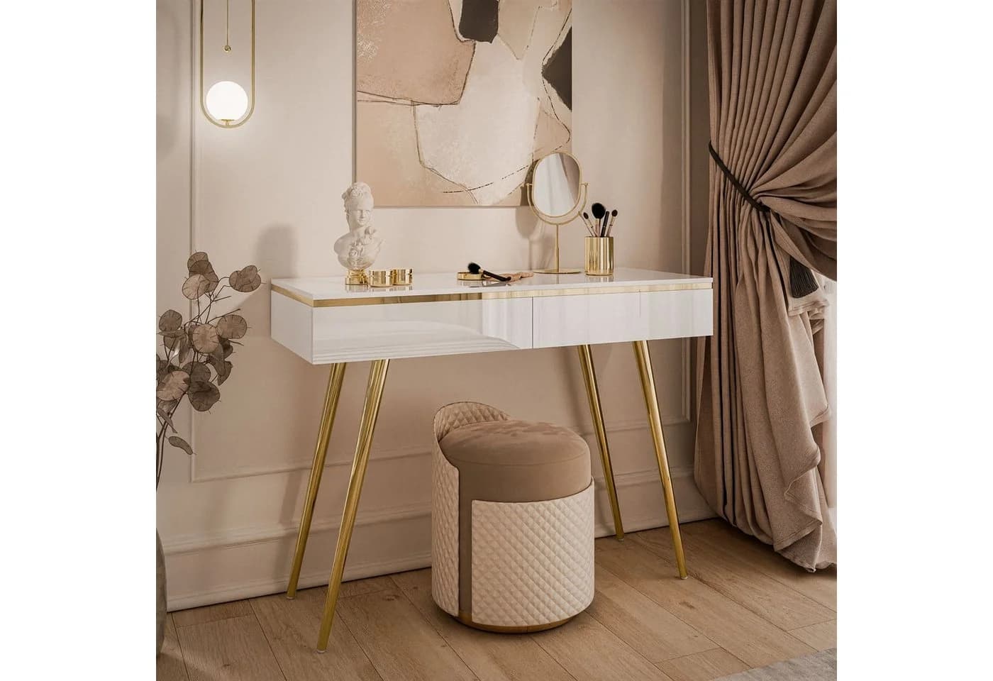 Lookway Konsolentisch AURORA-S mit Schubladen Weiß/Gold Modern