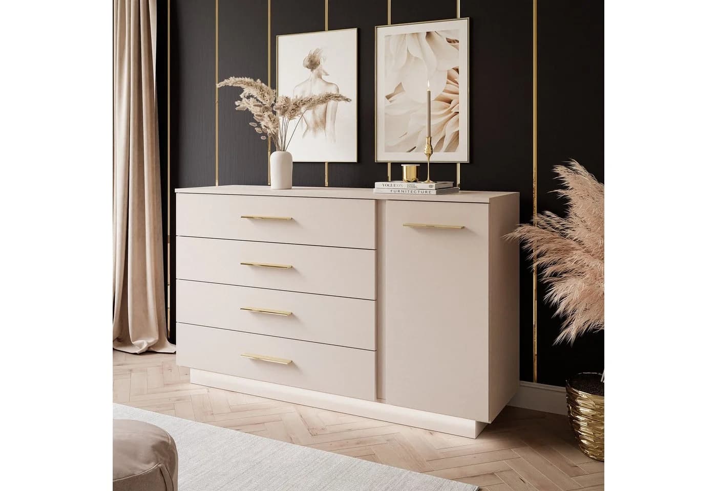 Lookway Kommode LINA KASCHMIR II 1D4S mit LED Beleuchtung Beige