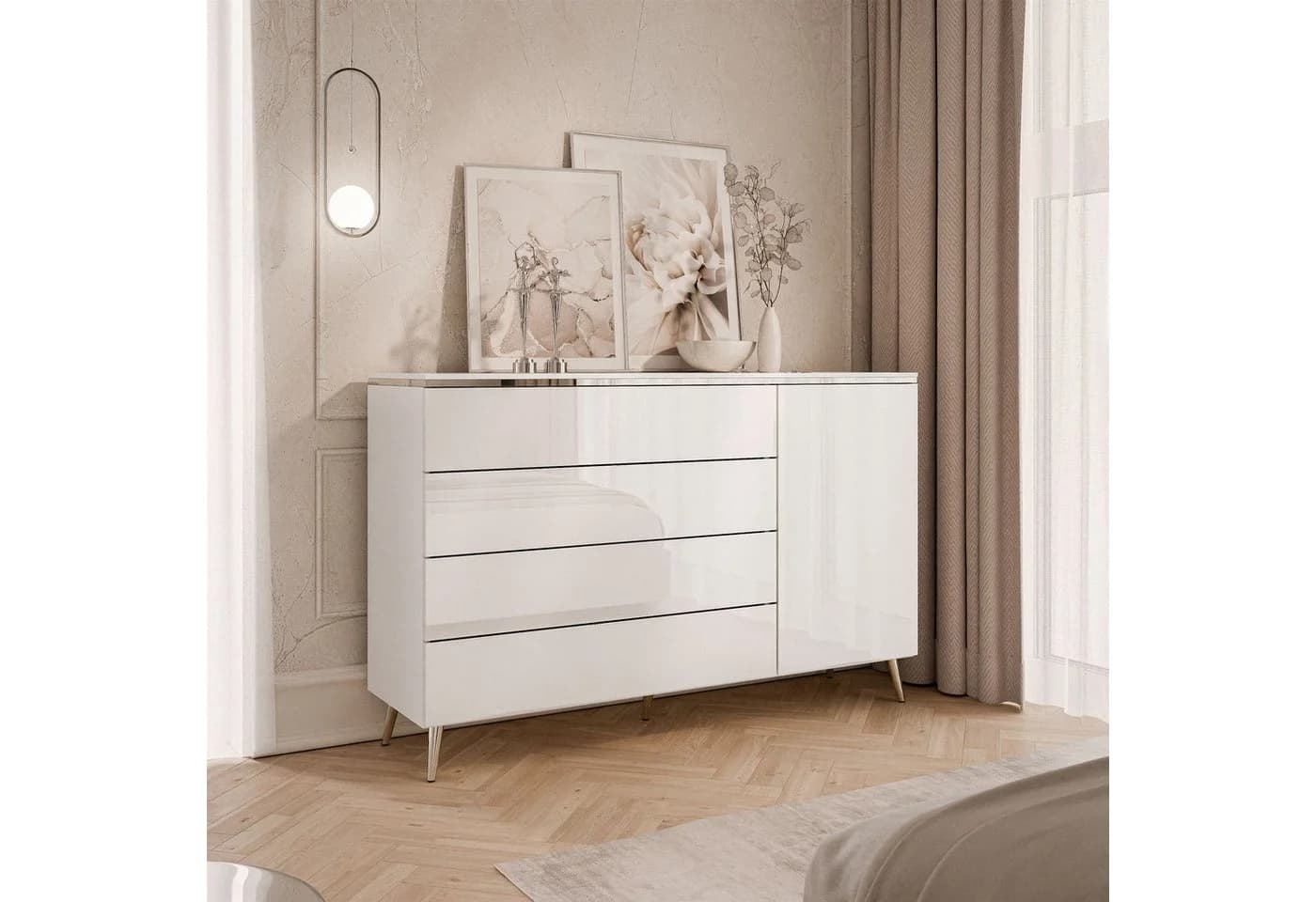 Lookway Kommode AURORA SILBER Hochglanz mit Schubladen