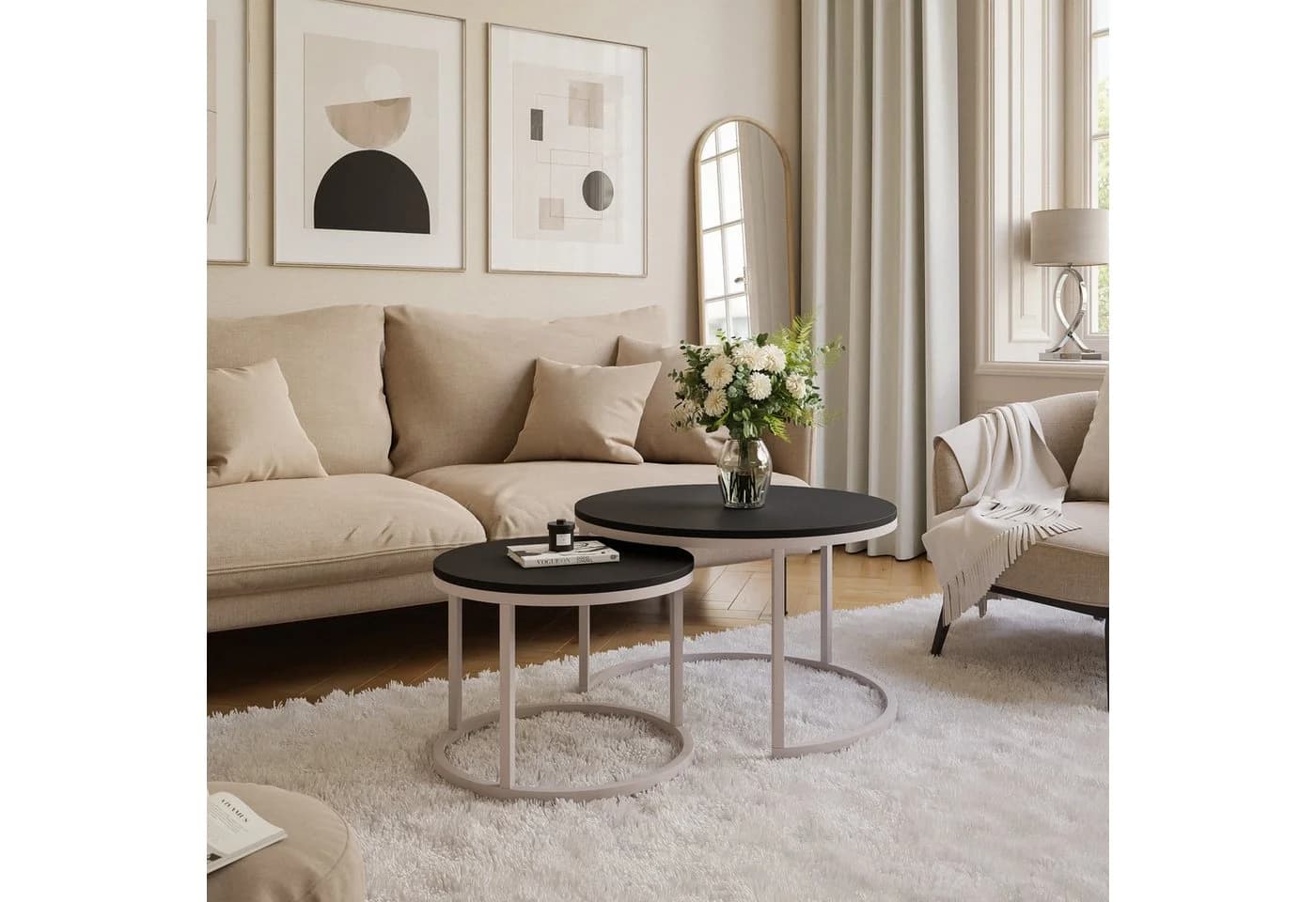 Lookway Couchtisch CIRI 2in1 Matt Schwarz 2er Set