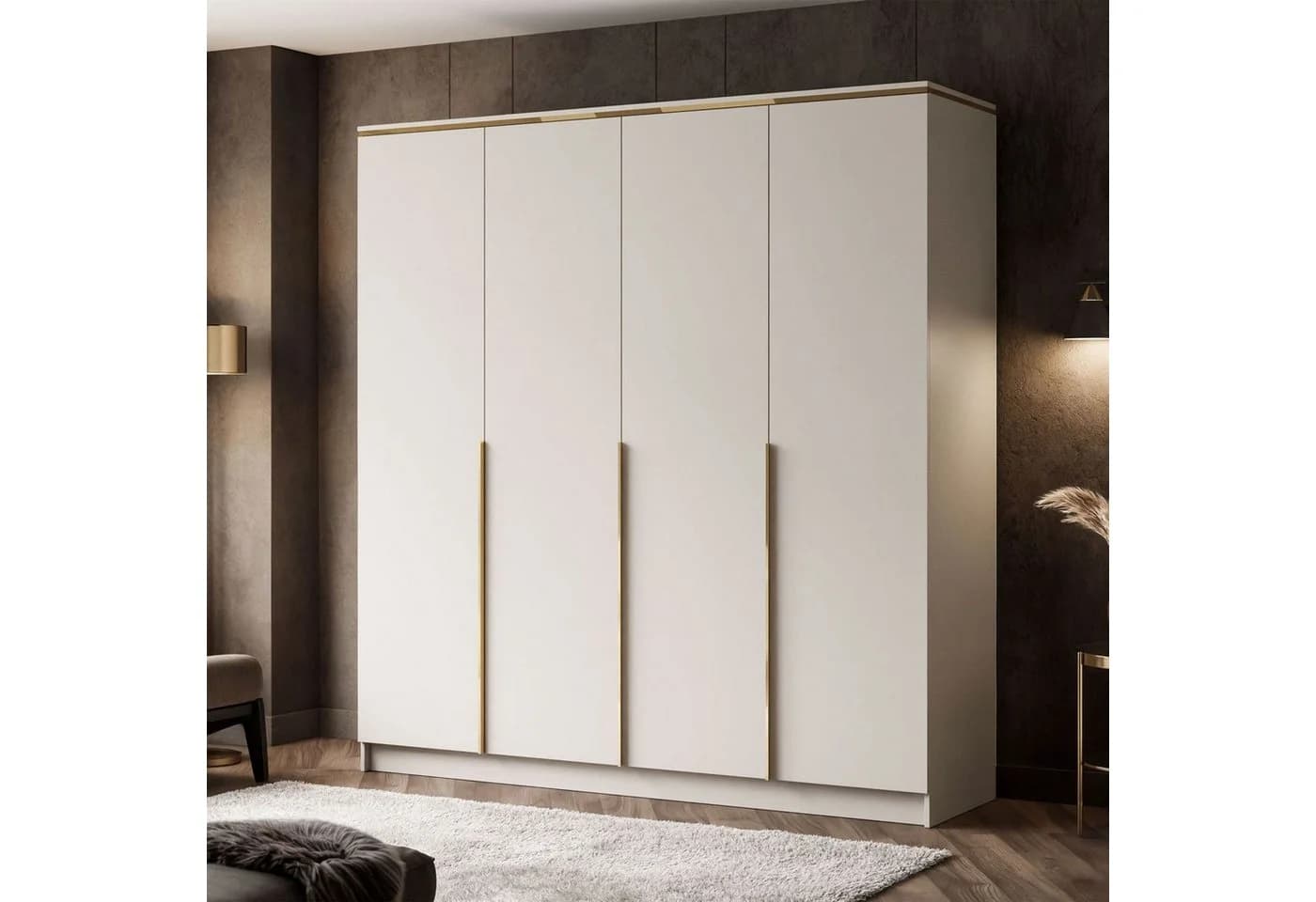 Lookway Kleiderschrank AURORA 4D Kaschmir Beige/Gold Vier-Türer