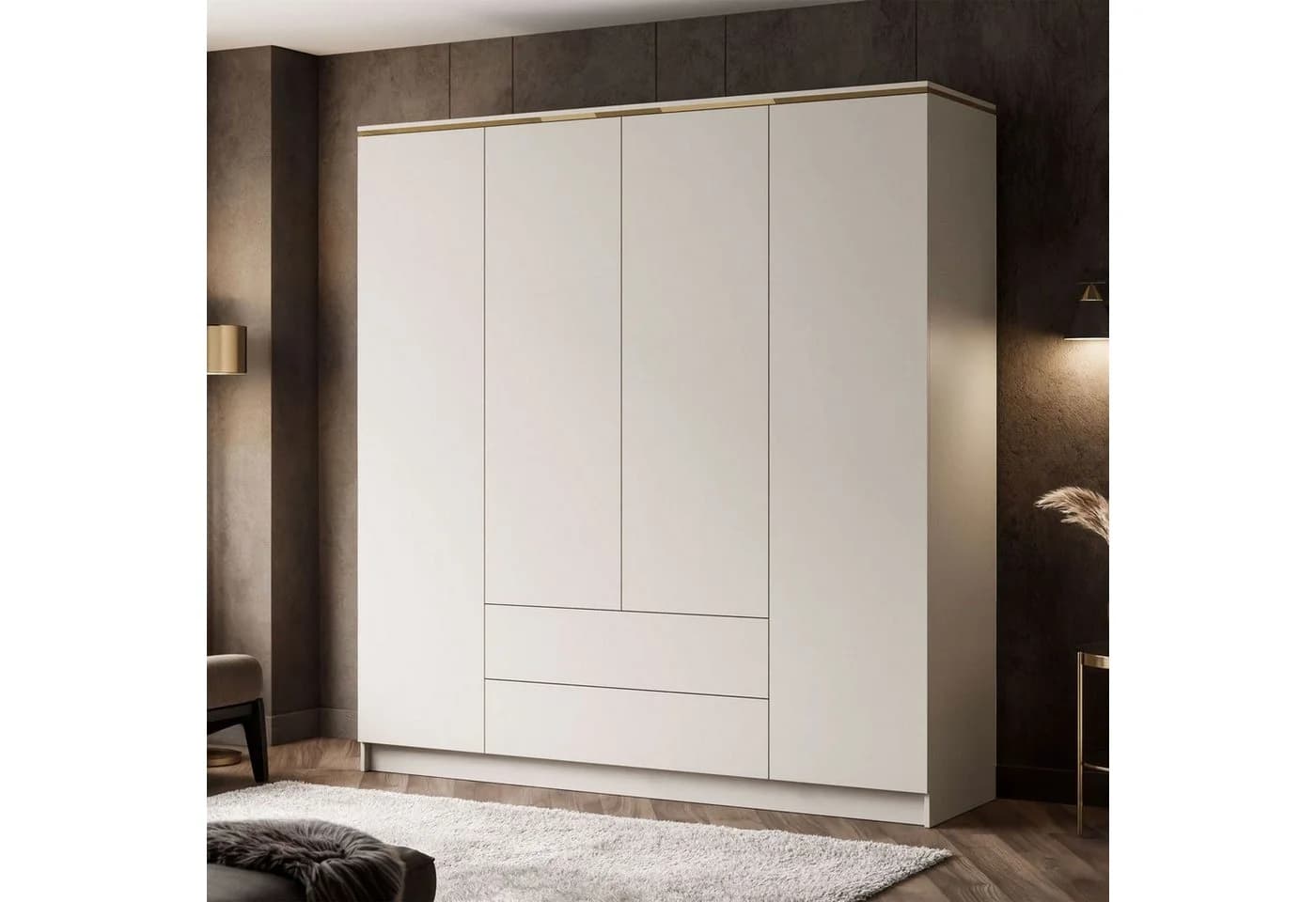 Lookway Kleiderschrank AURORA 4D2SZ Beige/Gold Push-to-Open