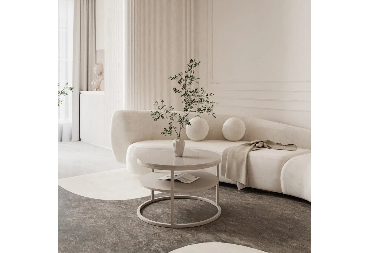 Lookway Couchtisch CIRI SLIM Kaschmir Hochglanz mit Ablage