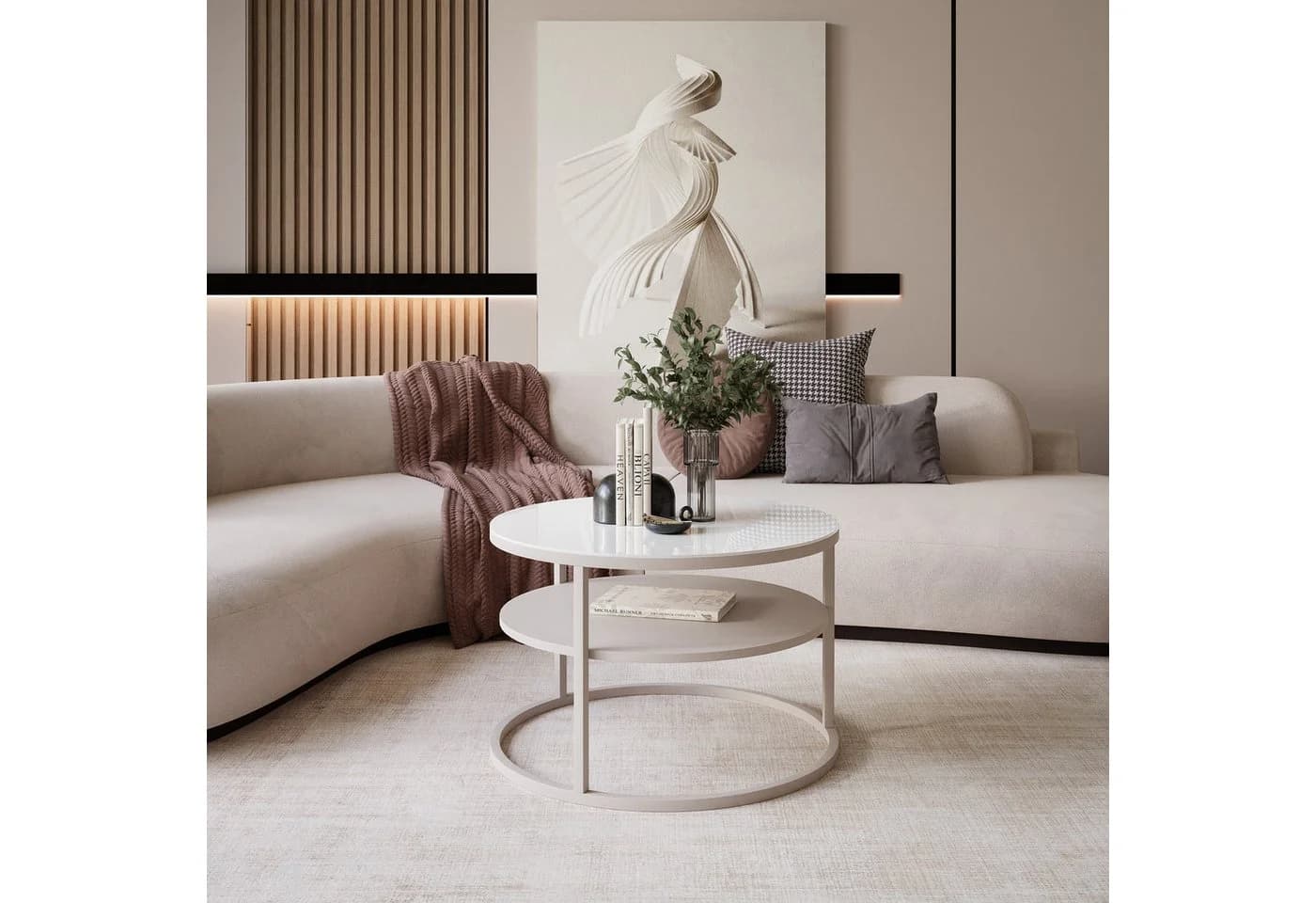 Lookway CIRI SLIM GLASS Couchtisch mit Ablage Glas Weiß