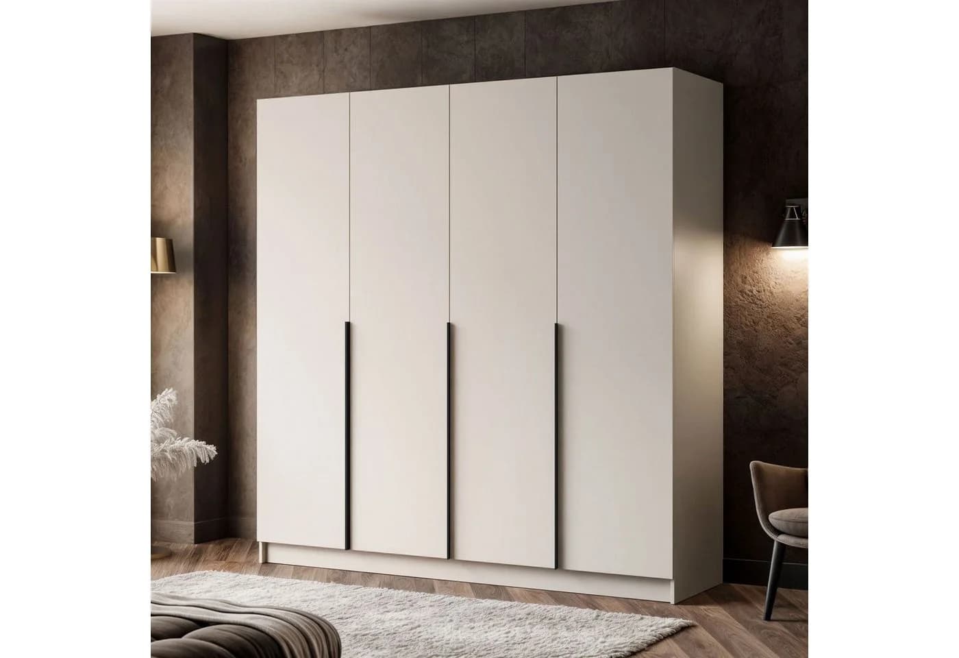Lookway Kleiderschrank AUREL 4D Beige Vierflügel mit Spiegel