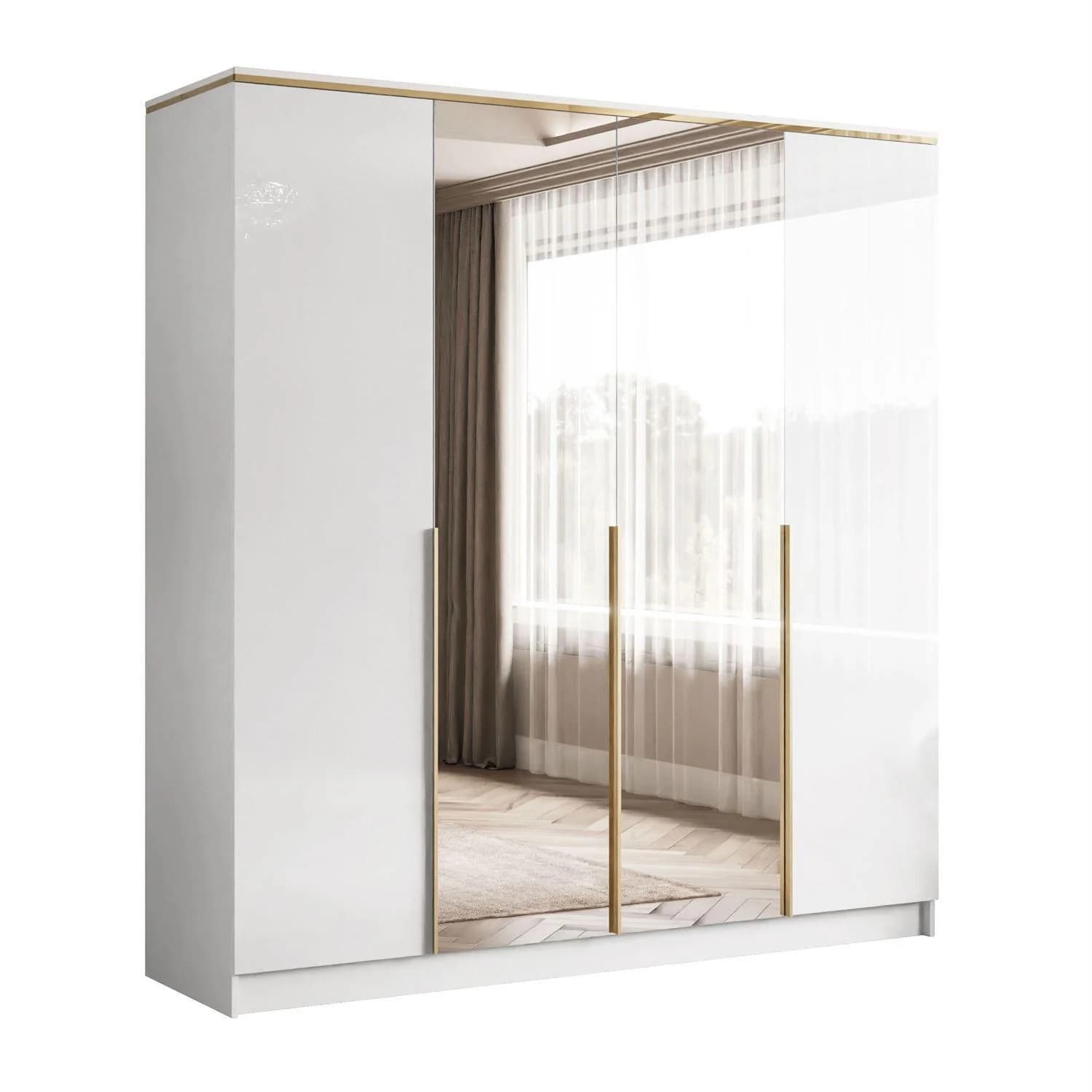 Lookway Kleiderschrank AURORA 4D Hochglanz Weiß mit Spiegel