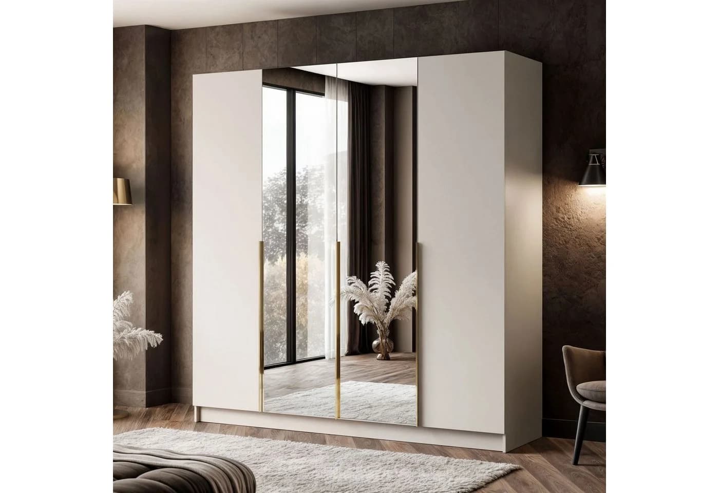 Lookway Kleiderschrank AUREL 4D Kaschmir mit Spiegel und Schubladen