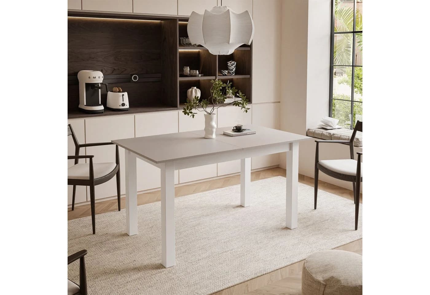 Lookway ARTON Ausklappbarer Esstisch Weiß/Beige 140-195 cm