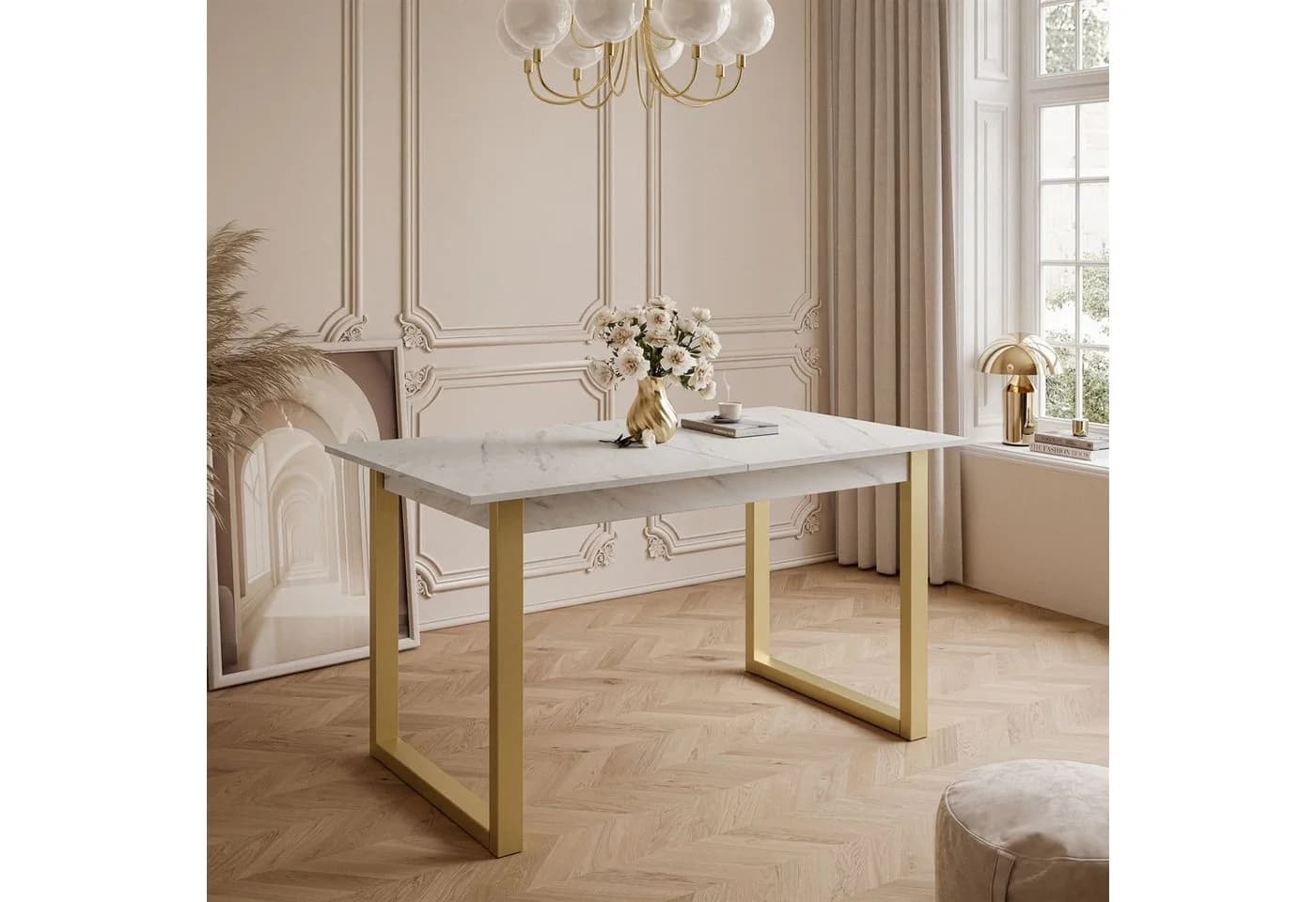 Lookway Esstisch ARTON GOLD II Ausklappbar 140-195 cm Gold