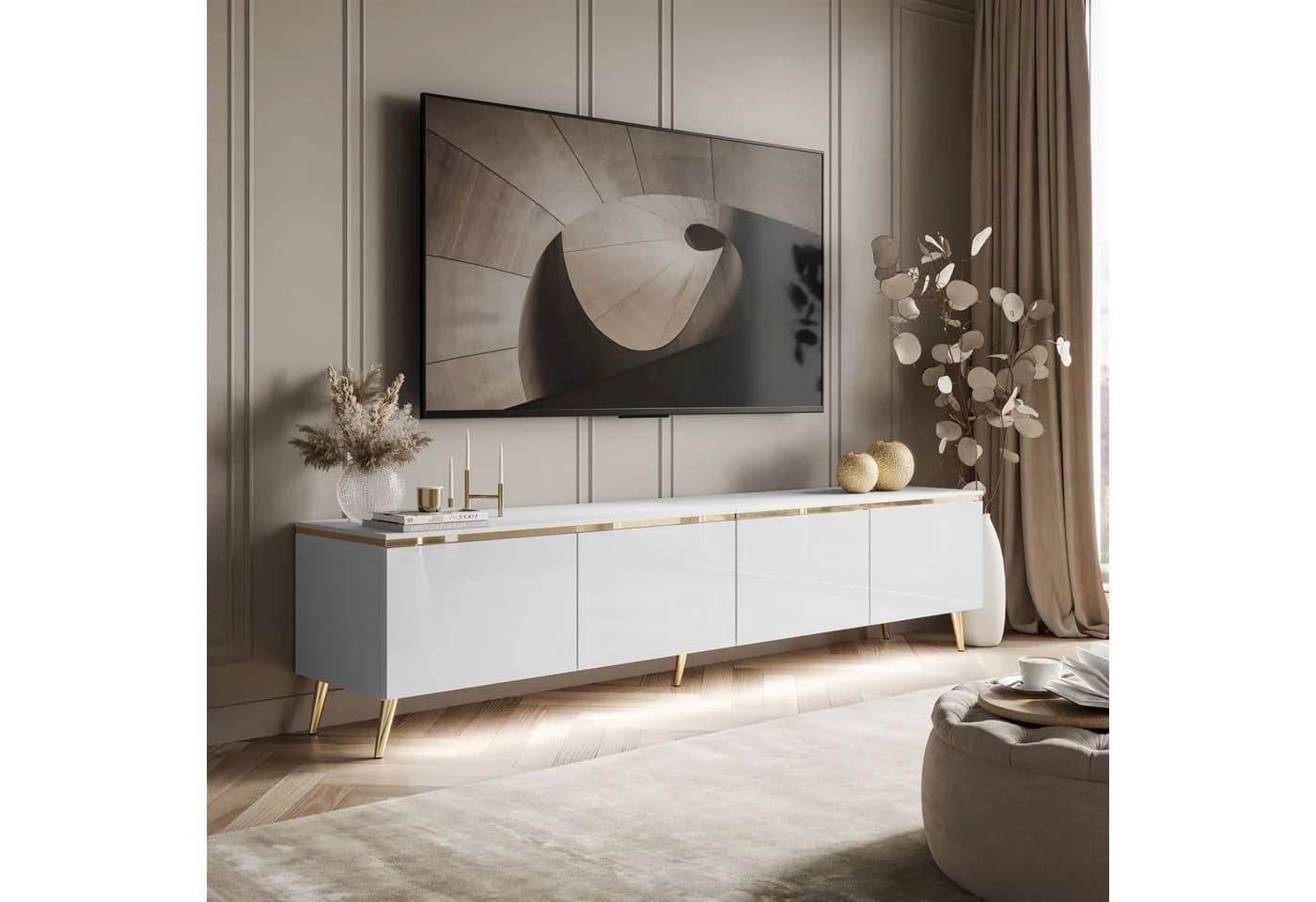 Lookway TV-Schrank CELINE GLOSS 200 Weiß Gold LED