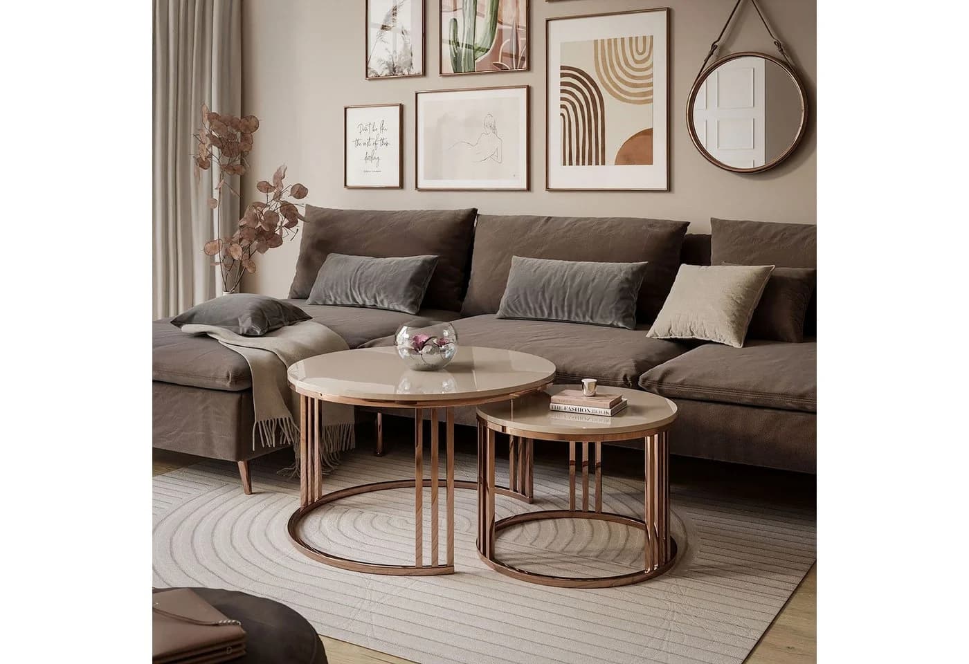 Lookway LORI 2in1 Couchtisch-Set Hochglanz Kupfer 70cm & 50cm