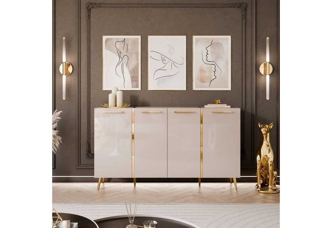 Lookway Kommode ONYX Hochglanz Kaschmir Goldene Beine