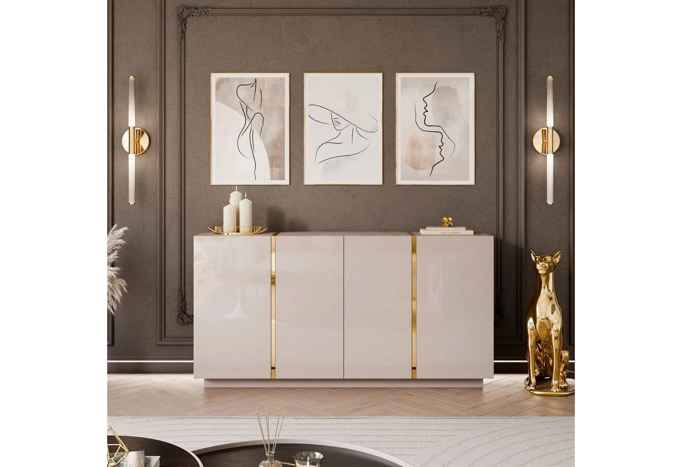 Lookway Kommode ONYX 4D Kaschmir Hochglanz mit goldenen Details