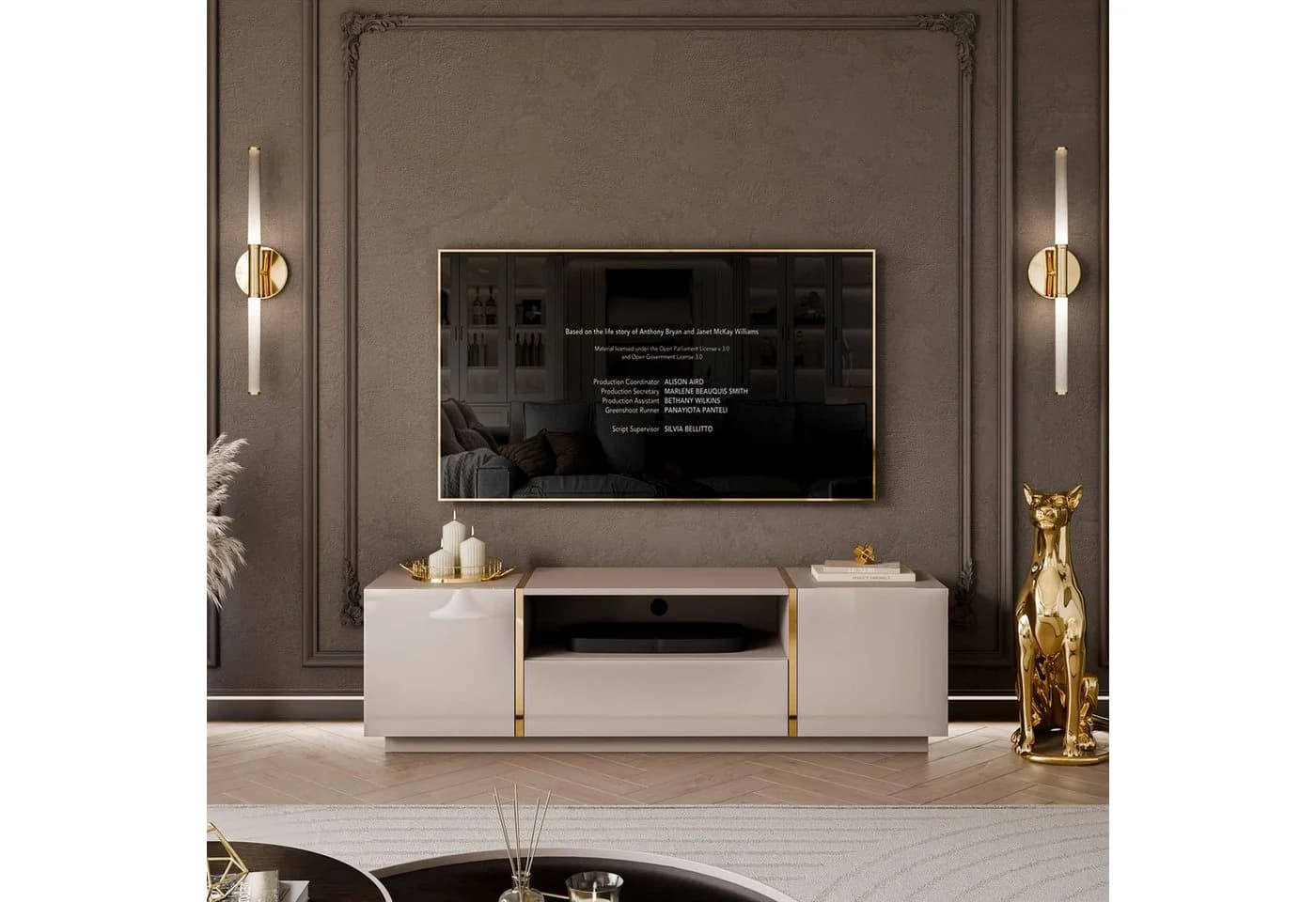 Lookway TV-Schrank ONYX Kaschmir Hochglanz mit goldenen Akzenten