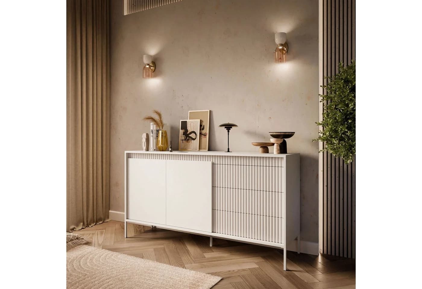 Lookway Kommode YASUMI 2D3S Beige 2 Türen 3 Schubladen Modern