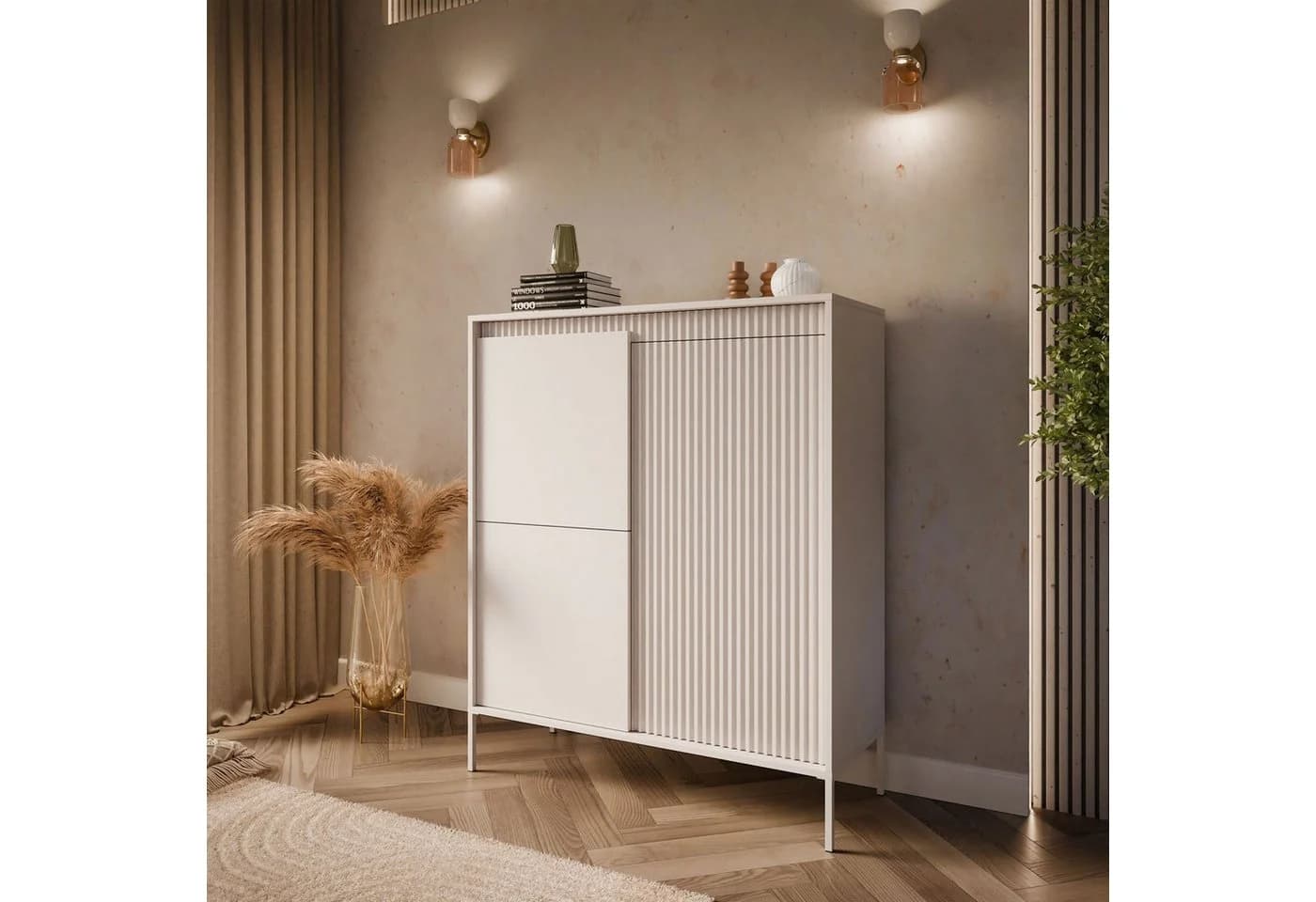 Lookway Kommode YASUMI 3D mit 3 Türen Beige Modern