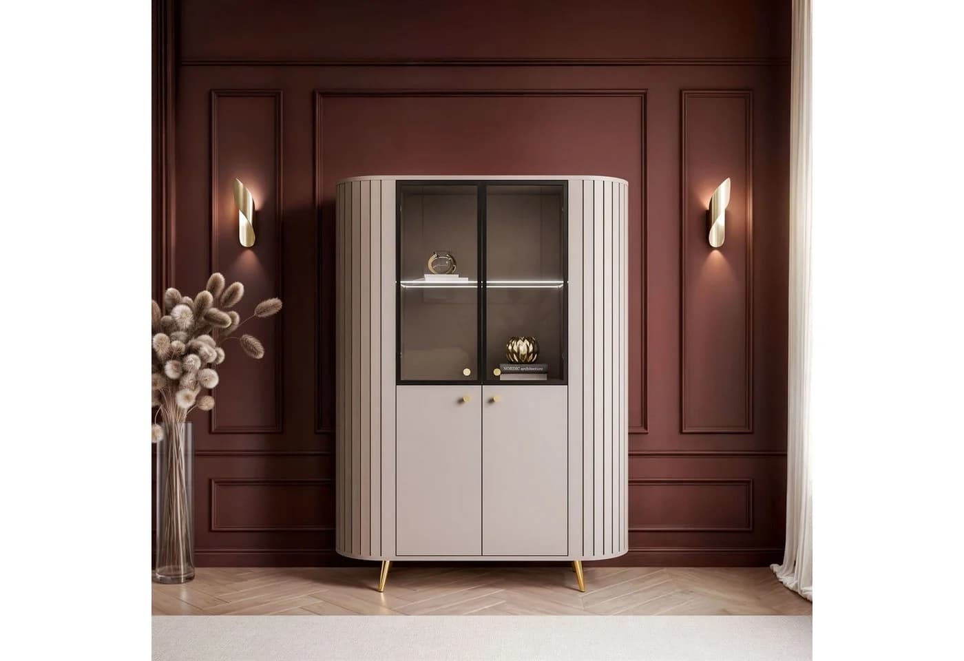 Lookway Standvitrine ELODIE II mit Glastüren und LED-Beleuchtung