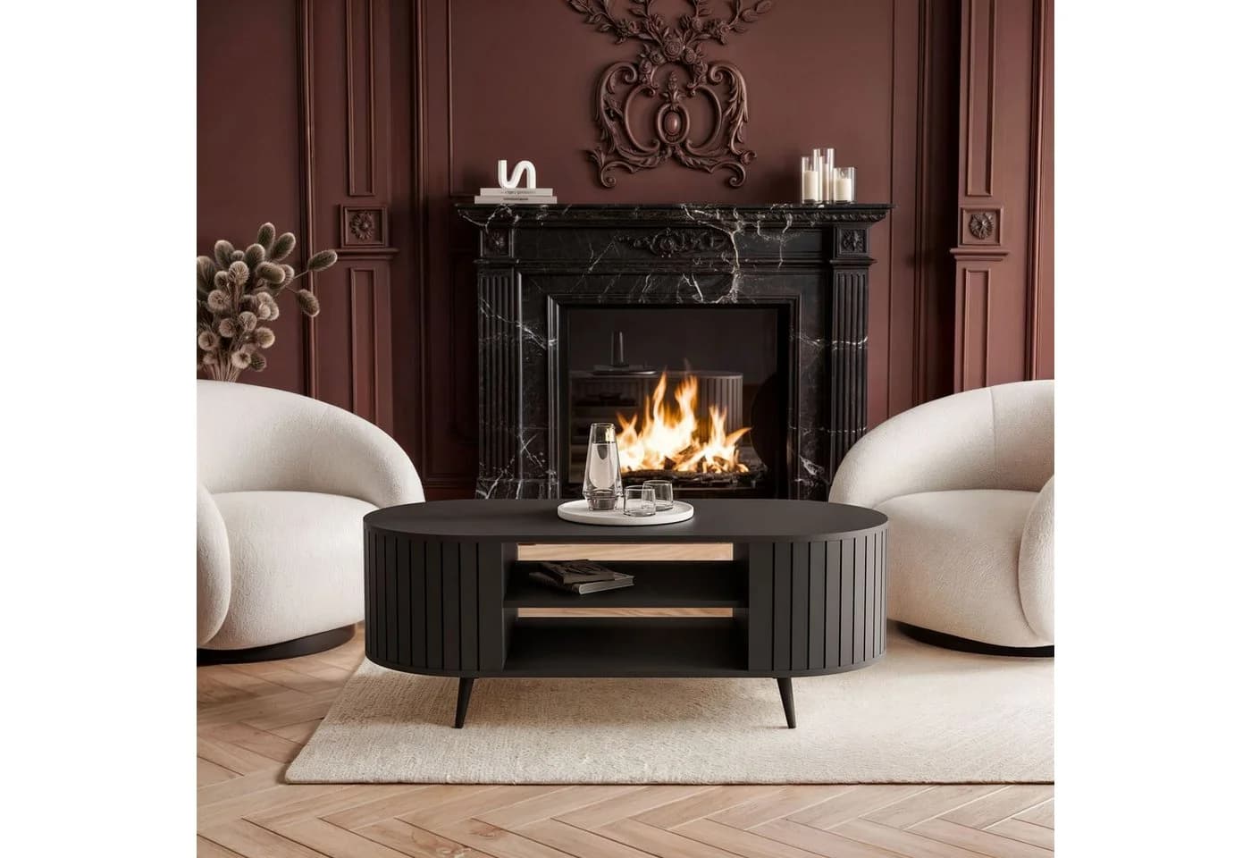 Lookway Couchtisch ELODIE II mit Ablage Schwarz/Gold