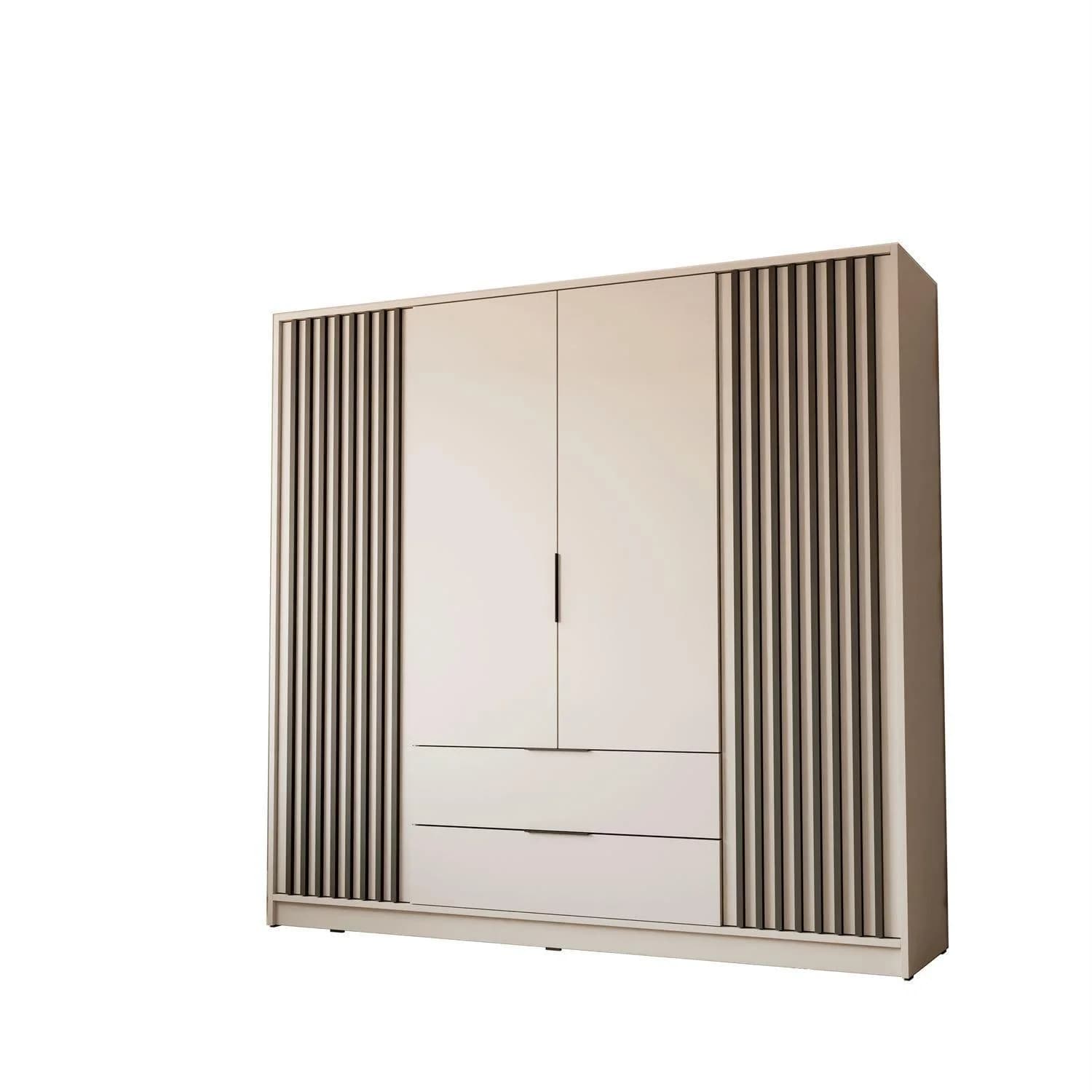 KLEIDERSCHRANK NELA viertürig Lamellen Kaschmir/Schwarz 206 cm