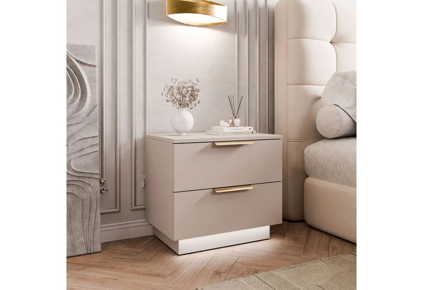 Lookway Nachttisch LINA 2S Kaschmir mit LED-Beleuchtung