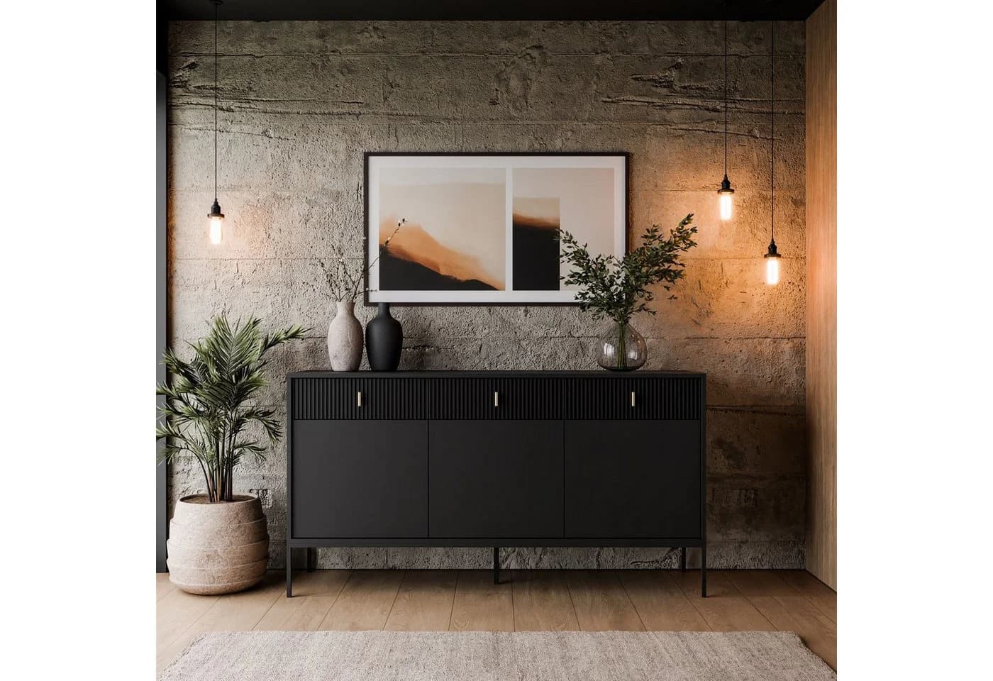 Lookway Kommode MIDNIGHT 3D3S Schwarz mit Schubladen und Schubladenfronten