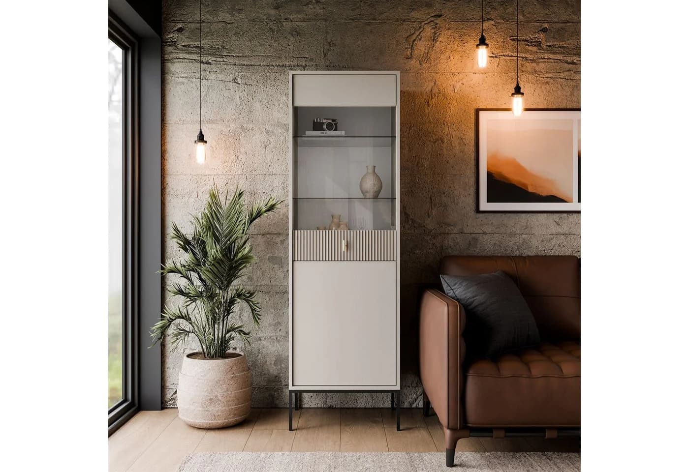 Lookway Vitrine MIDNIGHT Schwarz mit Glastür und goldenem Griff