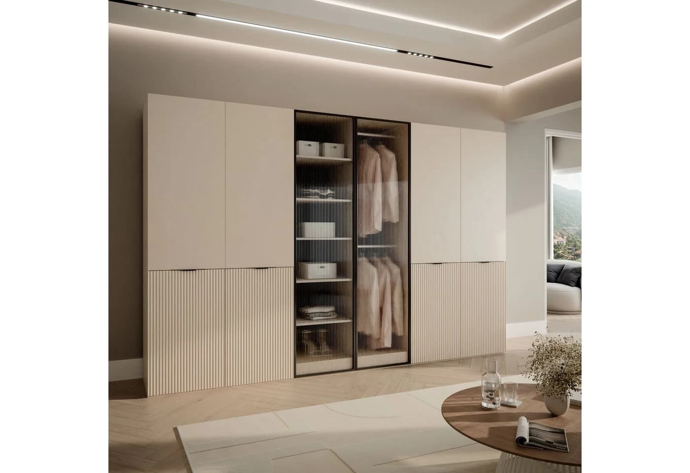 Lookway Kleiderschrank SANDBOX KASCHMIR 300 Sechstürig Weiß/Schwarz
