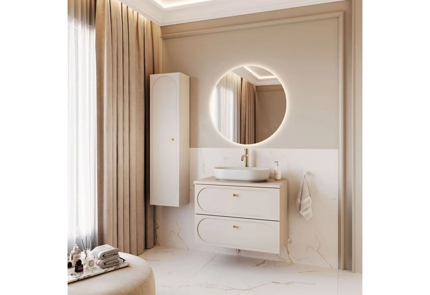Lookway Badmöbel-Set IVORY 80 cm Sandbeige Soft-Close
