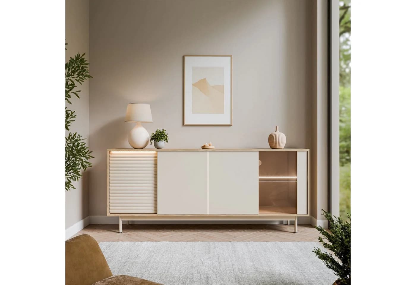 Lookway Kommode FLORENCE 3D1W mit LED-Beleuchtung Beige