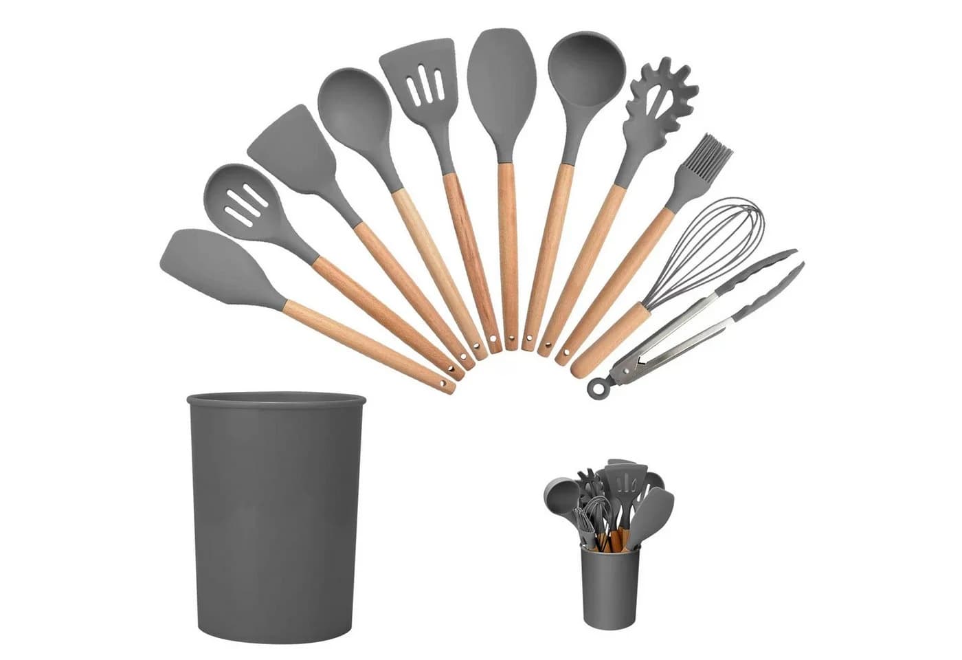 Realb2b 12-tlg. Küchenutensilien-Set Silikon Holzgriff Grau