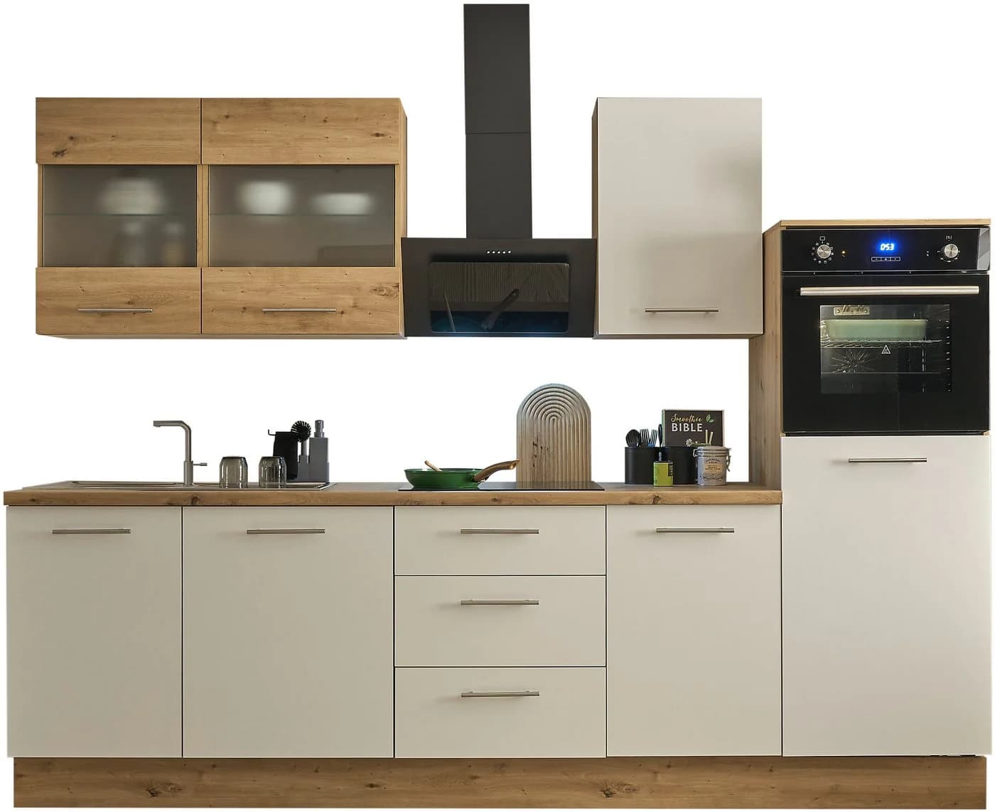 BASIC by Balculina Küchenzeile Capri mit E-Geräten weiß/artisan Eiche